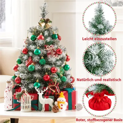 Produktbild von Yaheetech 60 cm Künstlicher Weihnachtsbaum mit Schnee, kleiner Tannenbaum mit Ständer & 67 Spitzen, für Tisch