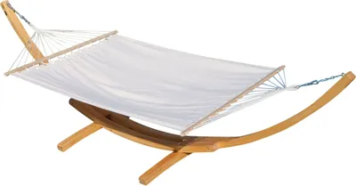 Produktbild von ALEOS. 410cm XXL Hängemattengestell NATUR Hängematte mit Gestell aus Holz Lärche mit Stabhängematte