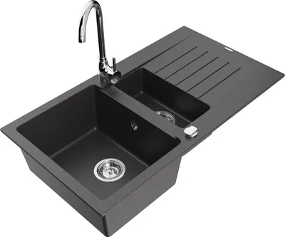 Immagine prodotto di Mexen Matias lavello in granito da 1,5 vasche con scolapiatti e rubinetto da cucina Telma, nero punteggiato - 6502-76-670200-00