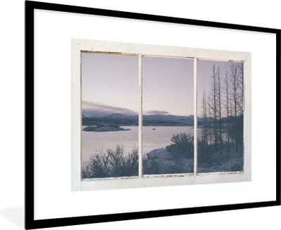 Produktbild von MuchoWow® MuchoWow® Gerahmtes Poster Aussicht - See - Berg 90x60 cm - Poster mit zchwarzem Bilderrahmen - Wanddekoration - Fotos