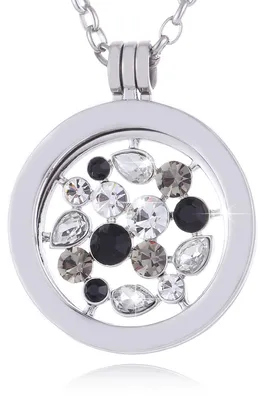 Image de Collier pour femme Morella, 70 cm, en acier inoxydable, avec une amulette et une médaille « Univers » de 33 mm ornée de zircons argentés, livré dans une pochette à bijoux