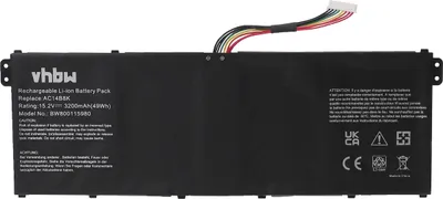 Produktbild von vhbw Akku kompatibel mit Acer Travelmate B117-M-C4XR, B117-M-C578, B117-M-C5ZD, B117-M-C661, B117-M-C4UA Notebook (3200 mAh, 15,2 V, Li-Ion)