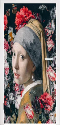 Produktbild von MuchoWow® Türtapete Selbstklebende Türfolie Das Mädchen mit dem Perlenohrring - Blumen - Vermeer 95x235 cm Türposter Türaufkleber Klebefolie Türklebefolie - XXL-Poster - Türtapeten - Türplakaten