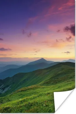 Produktbild von MuchoWow® Poster Berg - Gras - Landschaft - Abend 20x30 cm - Papierdruck
