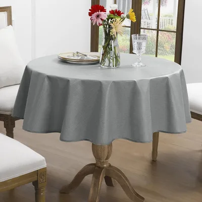 Produktbild von Wachstischdecke rund 120 cm grau Leinenoptik PVC wasserdicht wetterfest