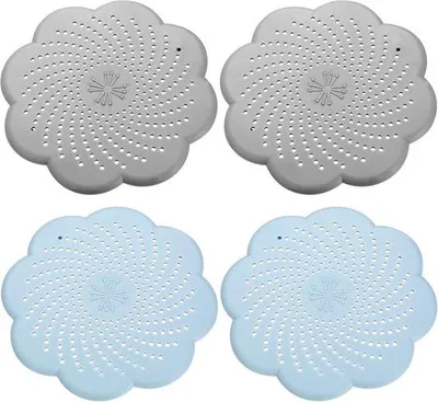 Produktbild von Famanu Set von 4 Silikon-Abflussfiltern in Blau und Grau - Haarfilter für Küche, Dusche und Bad