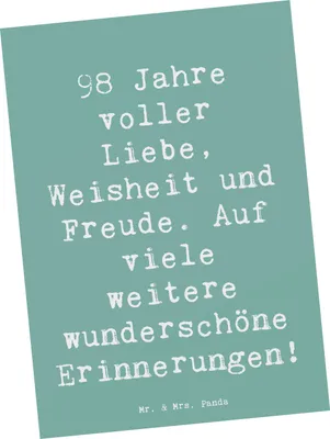 Produktbild von Mr. & Mrs. Panda Postkarte Spruch 98. Geburtstag Freude - Meeresbrise - Geschenk, Glückwunsch, Ansichtskarten, Ansichtskarte, feiern, Weisheit, einzelkarte, Postkarten