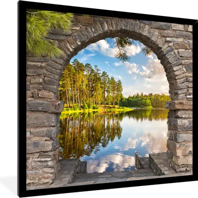 Produktbild von MuchoWow® Gerahmtes Poster Landschaft - Ausblick - Wasser 40x40 cm - Poster mit Schwarzem Bilderrahmen Wandposter Rahmen Foto Bilder - Mit Rahmen - Wanddekoration Schlafzimmer