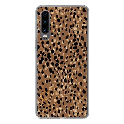 Produktbild von MuchoWow® Handyhülle Schutzhülle Hülle für Huawei P30 Tiermuster - Luxus - Gold - Braun Silikon Softcase Handy Hülle - Kartenbesitzer