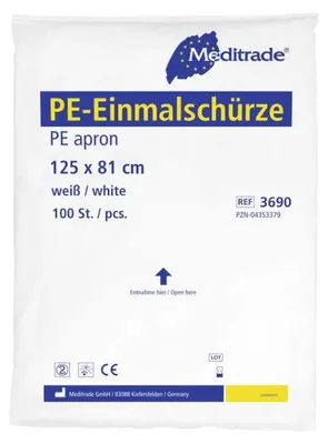 Produktbild von Meditrade PE-Einmalschürze, weiß, 140 x 81cm, 1 Packung = 4 x 5 Stück