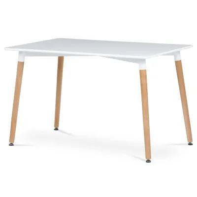 Produktbild von Moderner Esstisch Autronic Esstisch 120x80x74 cm, MDF-Metallstruktur - weißer Mattlack, Holzbeine (DT-304 WT)