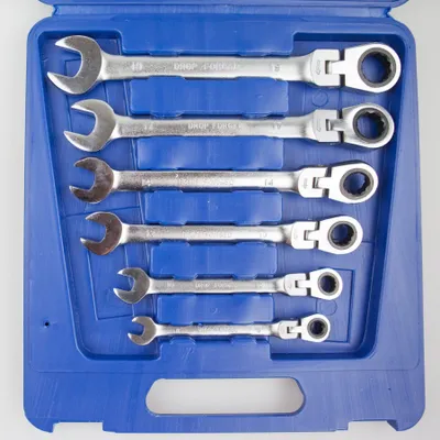 Produktbild von Ratschenringschlüsselsatz 6tlg. 8-19mm Gelenk Ringratsche Maulschlüssel