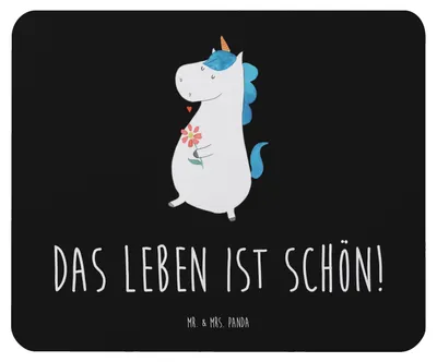 Produktbild von Mr. & Mrs. Panda Mauspad Einhorn Spaziergang - Schwarz - Geschenk, Mouse Pad, computermatte, Blumen, Mousepad, Unicorn, Einhörner, mousematte, Motivation, laptop