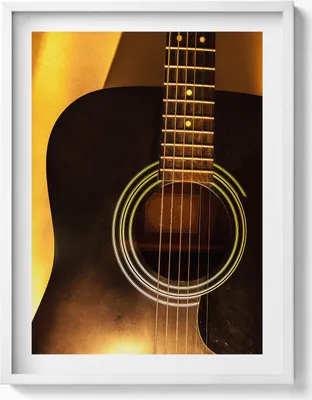 Produktbild von Schwarzes Gitarreninstrument– Wandbild mit Rahmen – Gerahmtes Bild  – Wanddekoration – 60x80 cm –  Weiß Rahmen
