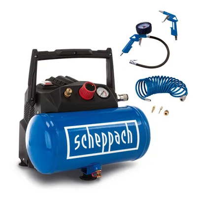 Produktbild von Scheppach Kompressor HC06 mit Zubehörset | 230V | 1200 W Leistung | 8 bar Arbeitsdruck | 6 L Kesselvolumen | 200 L/min  Ansaugleistung | inkl. Zubehör