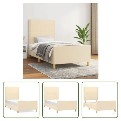 Produktbild von The Living Store Bettgestell mit Kopfteil Creme 100x200 cm Stoff