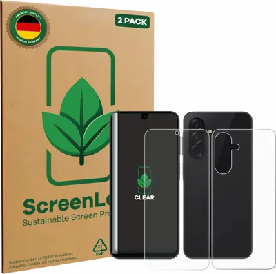 Produktbild von 2x ScreenLeaf Schutzfolie für Samsung Galaxy A26 5G (Display+Rückseite) nachhaltiger Displayschutz Display Schutz Folie Klar Transparent