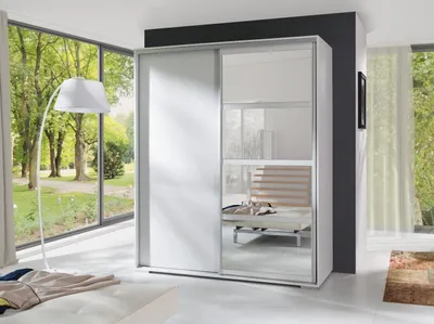 Obrázek produktu pro Šatní skříň se zrcadlem 180 cm DELUN - bílá