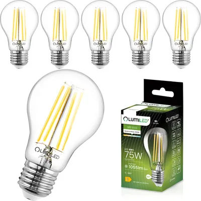 Produktbild von LUMILED A60 E27 LED Lampen 6 Stück, 8W (ersetzt 75W), 1055 lm Classic klares Filament, transparent Leuchtmittel, E27 Sockel 4000K Neutralweiß Birne Lampe, 360° Abstrahlwinkel vintage