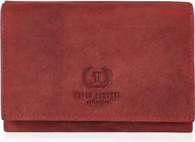 Zdjęcie produktu dla Paolo Peruzzi Portfel Damski Skórzany Średni w stylu vintage z ochroną RFID Czerwony