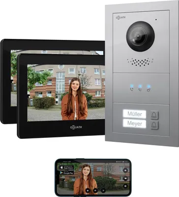 Produktbild von GOLIATH Basic 2-Draht BUS Türsprechanlage | FullHD | App | 150° | 2 Fam | Silber/Schwarz | Unterputz