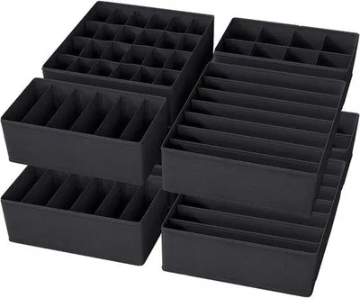 Produktbild von Famanu Organizer Set für Unterwäsche, 8-teilig, faltbare Schubladenteiler für BHs, Socken und Accessoires, schwarz