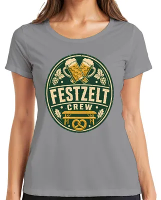 Productafbeelding van Feesttentpersoneel, , volksfeest, bier, pretzel, lederhosen, dirndl, dames T-shirt, grijs, maat L