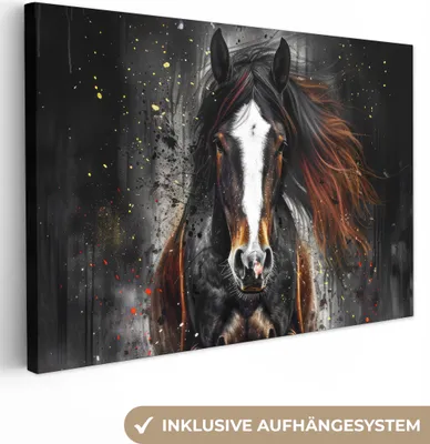 Produktbild von MuchoWow® - Leinwandbilder - Pferd - Tiere - Schwarz - Luxus - Modern, Wandbild, Wanddeko Bilder Wohnzimmer, 120x80cm
