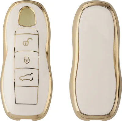 Produktbild von kwmobile Autoschlüssel Hülle kompatibel mit Porsche 3-Tasten Autoschlüssel (nur Keyless) - Schlüsselhülle Silikon Cover - Weiß Gold
