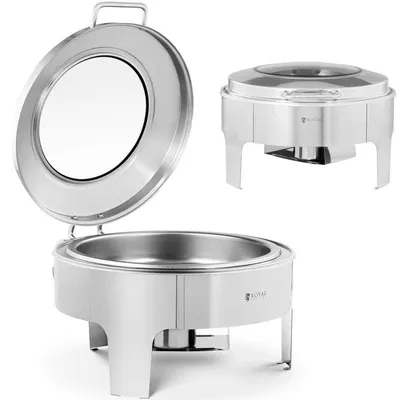 Image de Réchauffeur alimentaire – Plat de service chaud – Plat chauffant – Rond, avec couvercle en verre – 5,8 litres