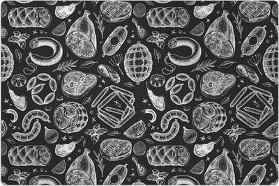Produktbild von Küchenmatte 140x210 cm Vinylmatte Bodenmatte Dekoration - Schinken Würstchen Jamon Steak