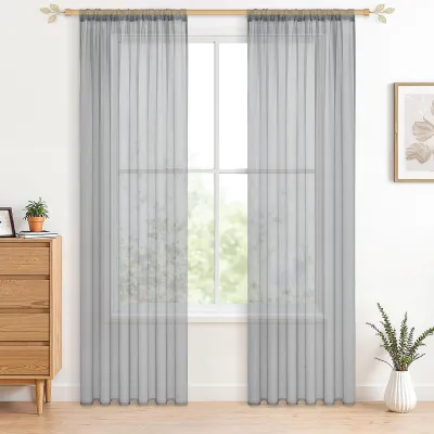 Transparente Vorhänge 2er-Set, 140x225 cm, Grau, Leinenoptik