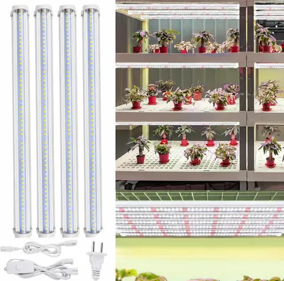 Produktbild von T5 LED Pflanzenlampe Vollspektrum Lichtröhre Pflanzenlicht Streifen Gemüse Wachstumslampe LED Grow Lampe für Zimmerpflanzen, 4er Set