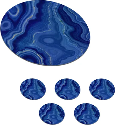 Produktbild von KitchenYeah®  Glasuntersetzer Rund 6er Set Blau - Achat - Steine 10x10 cm Untersetzer für Gläser - Getränkeuntersetzer - Tischplattenschutz - Tischuntersetzer für Tassen Tisch Bar Glas