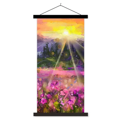 Produktbild von MuchoWow® Textilposter Gemälde - Ölfarbe - Blumen - Natur - Sonne 40x80 cm mit schwarzem Rahmen - Wandemalerei