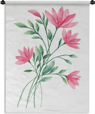 Produktbild von MuchoWow® Wandteppich Wandbehang Blumen - Aquarell - Rosa 150x200 cm Tapisserie Dekoration Wandtuch - Wandaufhängung - Moderner
