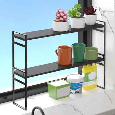 Immagine prodotto di Organizzatore per scaffali della cucina, set da 2, colore nero, estensibile da 35 a 60 cm