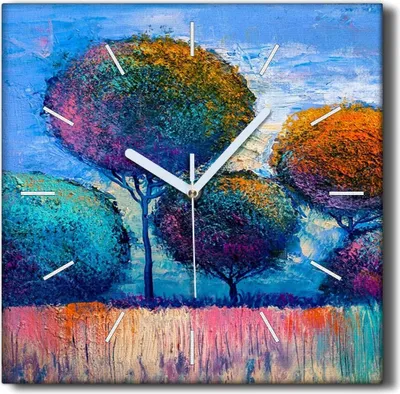 Produktbild von Coloray Hodiny Unikátní 30x30 cm  Tiché hodiny Pro obývací pokoj a kuchyň Nástěnné hodiny Plátno Černé ručičky hodin - Malování stromu