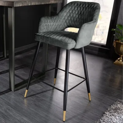 Produktbild von Design Barhocker FRANCE grau-grün Ziersteppung Armlehnen