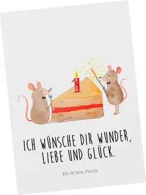 Produktbild von Mr. & Mrs. Panda Postkarte 1. Geburtstag Mäuse Kuchen - Weiß - Geschenk, Happy Birthday, Kuchenliebe, einzelkarte, Geburtstagsgeschenk, Postkarten, Torte, Ansichtskarten