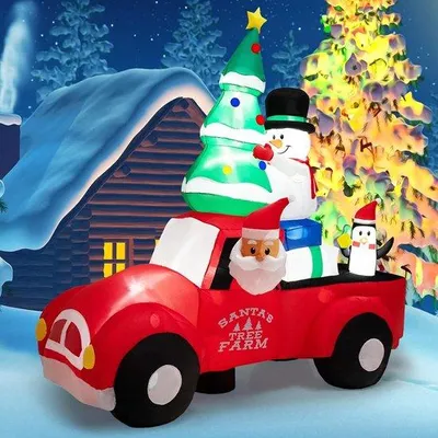 Produktbild von Famanu Aufblasbare Weihnachtsmann-Dekoration mit Auto - Polyester, LED, für Garten und Terrasse