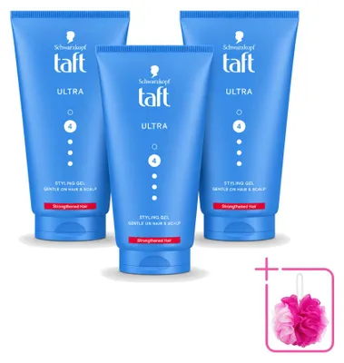 Imagen del producto de 3 unidades de gel de peinado Taft Ultra Styling, fijación fuerte, 150 ml, pack económico