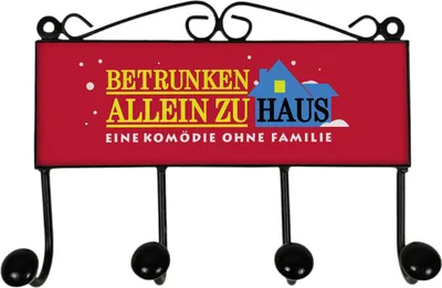 Produktbild von BETRUNKEN ALLEIN ZU HAUS Wortwitz Kleiderhaken Leiste mit 4 Haken