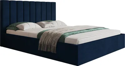 Produktbild von Polsterbett, 140x200 cm, Doppelbett, mit Bettkasten, mit Lattenrost, mit Kopfteil, Modern Bett, Robust, Elegant, Erstklassige Qualität, Slim-9, Dunkelblau