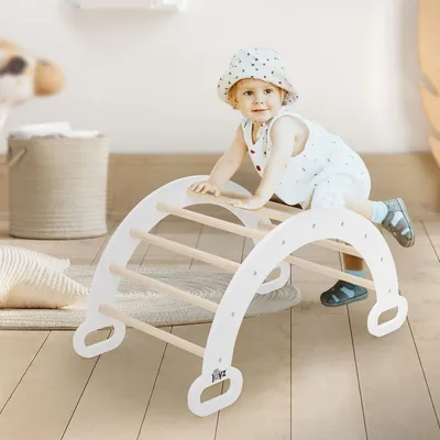 Produktbild von Joyz Kletterbogen für Kinder, Weiß, Bogenwippe aus Holz, ab 2 Jahre, Bogen Kletterdreieck nach Pikler Dreieck & Montessori Spielzeug