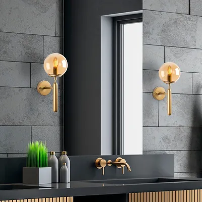 Produktbild von Opviq, Wandleuchte aus Metall (Gold), 15 x 20 x 40 cm | Glasabdeckung, E14 Fassung, max. 40 W | Modernes Design für Hotel & Zuhause, IP20, ohne Glühbirne.