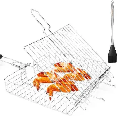 Obrázek produktu pro Grilovací košík Famanu s odnímatelnou rukojetí, určený pro ryby – příslušenství pro grilování zeleniny, steaků, masa a krevet