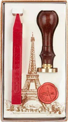 Produktbild von Jacques Herbin 46042T - Set Tour Eiffel comprenant 1 bâton de cire (rouge), 1 manche en bois foncé et 1 sceau Tour Eiffel