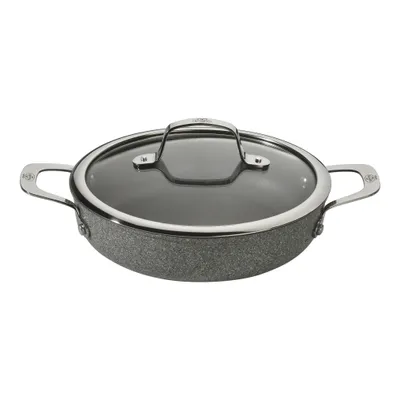 A cooking pan with a lid, shown from a front-facing angle against a white background.
