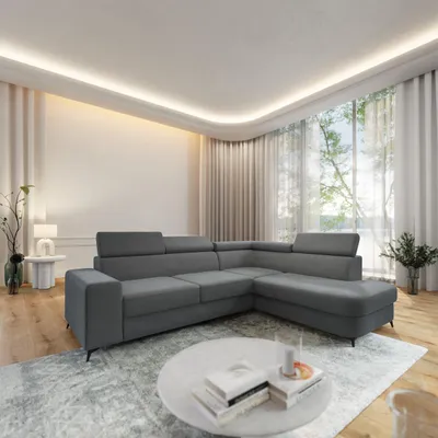 Produktbild von Masseno Ecksofa ALVORO R-S mit Schlaffunktion L-Form, Sofa mit Bettkasten, Wohnzimmersofa, Couch, Soffa, Bettsofa, Couchgarnitur- Grau, MATT VELVET 85